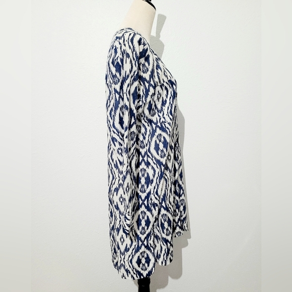 Athleta Ikat Print Tunic Dress Coverup SZ Medium Cotton Silk Blend Navy White - Picture 4 of 12